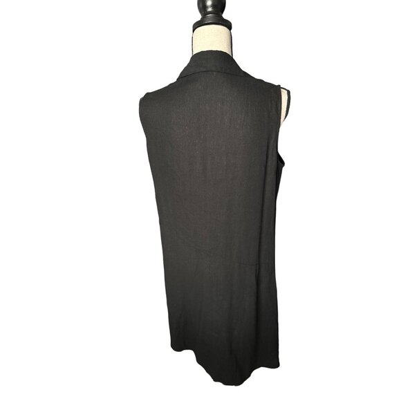 For Cynthia Dress Black Linen Viscose Blend Button Front Asymmetrical Medium - Picture 4 of 6